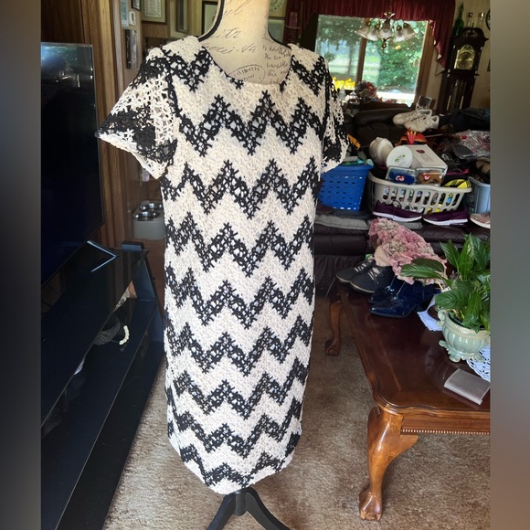 Talbots Chevron-herringbone Graphic Ivory Casual Dress size 8. - Picture 12 of 16